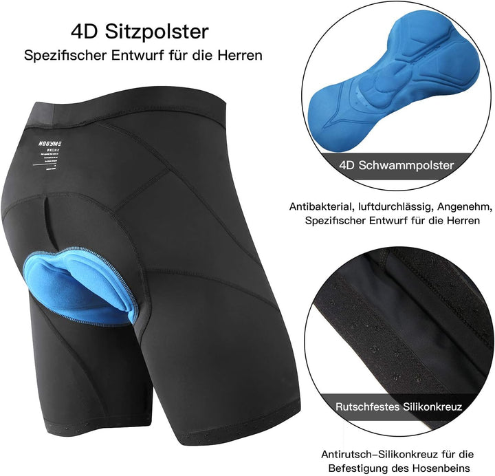 NOOYME Radlerhose Herren Fahrradhose Herren gepolstert 4D Elastische Radlerhose Herren mit Sitzpolst