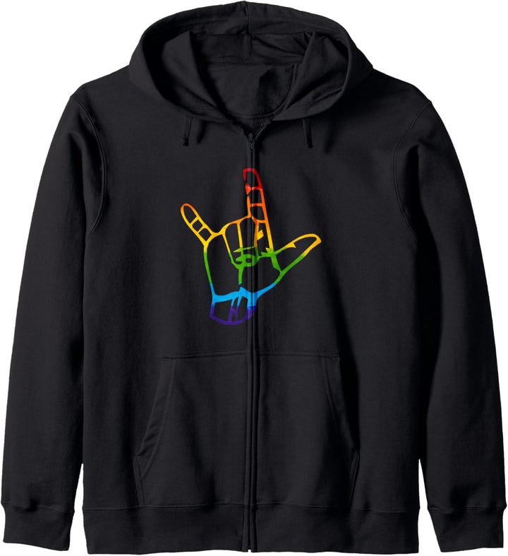 LGBT Pride Liebe Gebärdensprache Handzeichen Regenbogen Kapuzenjacke