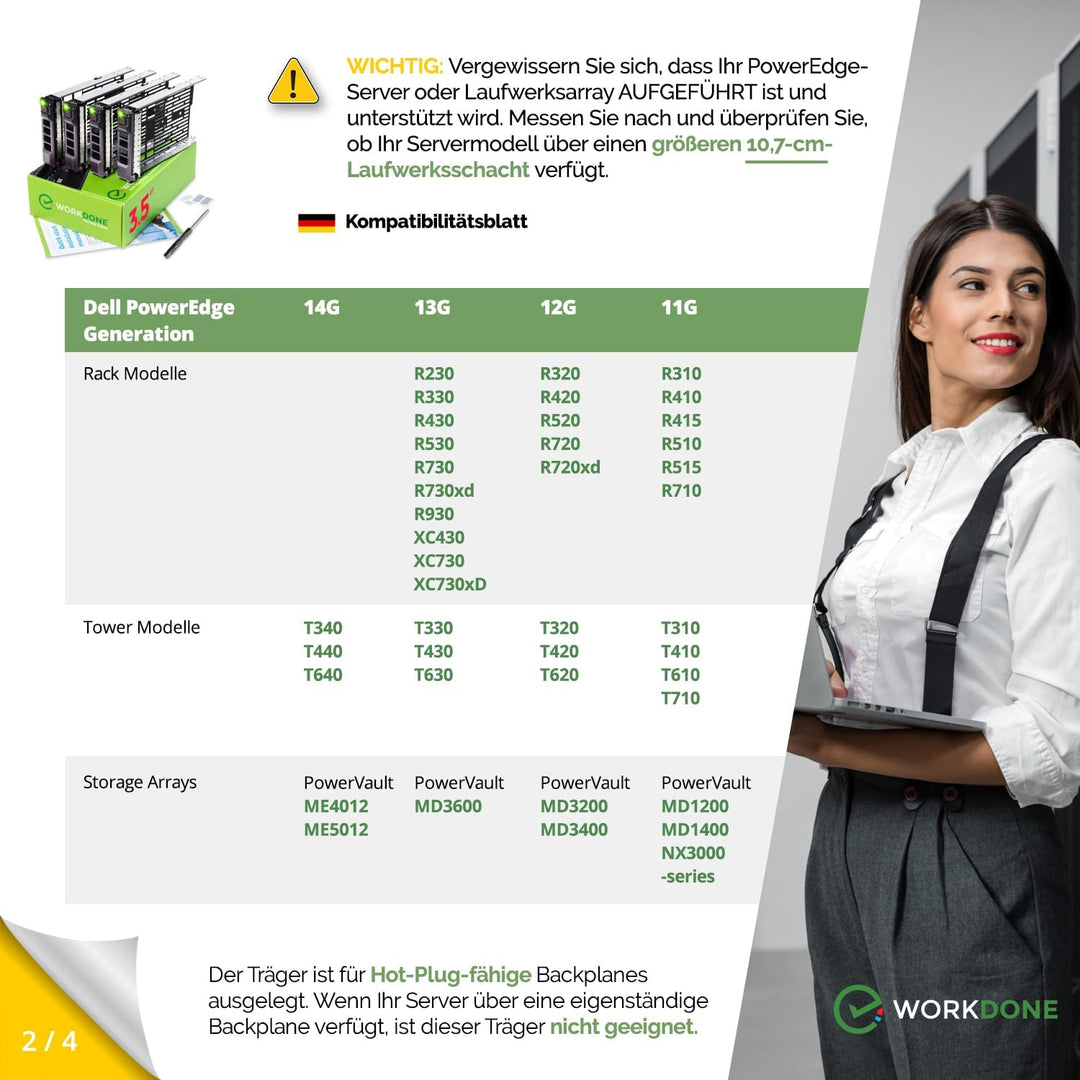 WORKDONE 4er-Pack - 3,5-Zoll Festplatten-Caddy - kompatibel für Dell PowerEdge Server - Handbuch - A