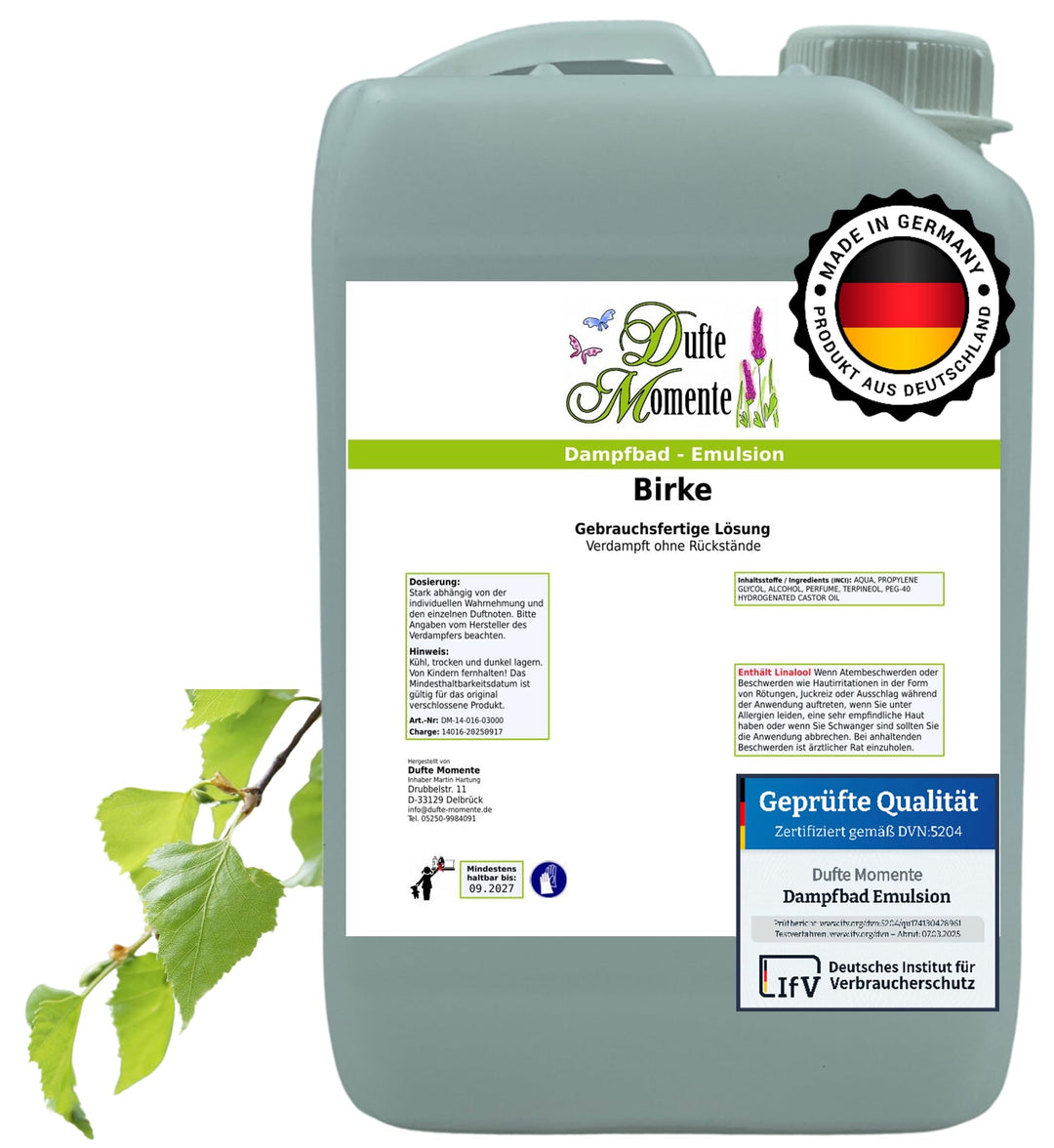 Dufte Momente Dampfbad-Emulsion 3 Liter Birke | gebrauchsfertig | Hochwertige Formel | Für gewerblic