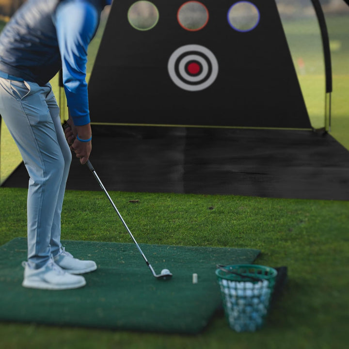 Relaxdays Golf Übungsnetz, Zielscheibe, Tragetasche und Heringe, HxBxT: 200x300x170 cm, Golfnetz Gar