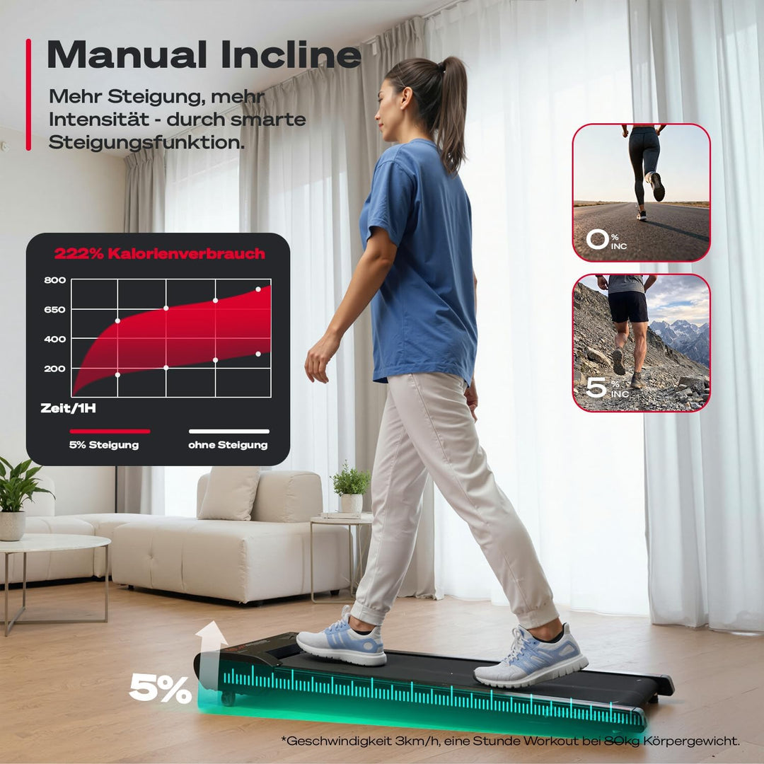 Sportstech Walking Pad - Laufband Für Zuhause mit Steigung bis 5% | 1-6km/h, inklusive App Mitglieds
