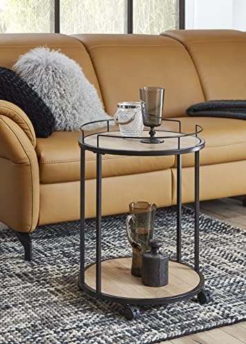 HAKU Möbel Beistelltisch auf Rollen, MDF, schwarz-eiche, Ø 45 x H 60 cm Schwarz-eiche T 45 x B 45 x