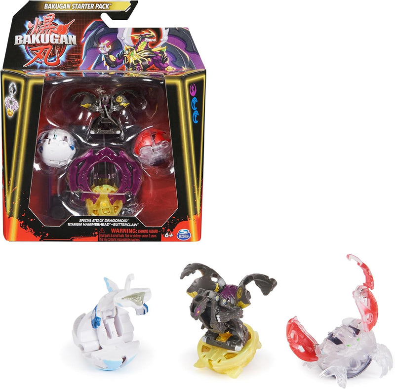 BAKUGAN Starter 3-Pack, Special Attack Dragonoid, Titanium Hammerhead, Butterclaw, individualisierba