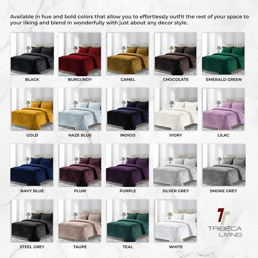 Tribeca Living Veniceduvetwpu Venice Bettbezug-Set, Samt, Übergrösse, einfarbig, für Doppelbett, Vio
