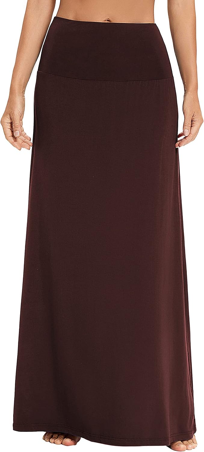 Damen Sommer Hohe Taille Boho Yoga Maxi Rock Elastisch Pull On Lang Röcke S Dunkelbraun, S Dunkelbra