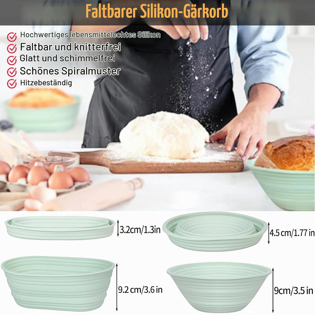 2Pcs Faltbarer Brotbacken Gärkorb Gärkörbchen, 22cm Runde &amp; 26cm Oval Silikon Banneton Brotgärkörbe,