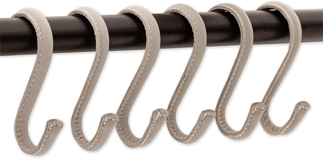 Brute Strength - S-Haken mit Vollnarbenleder umwickelt - 6 Stück - Hellgrau - 10 cm Edelstahl-Metall