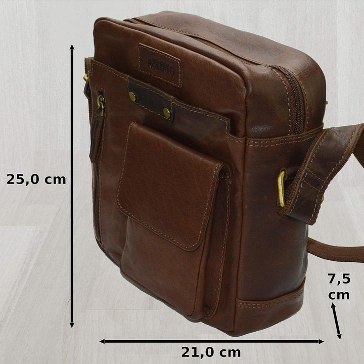 flevado Leder Schultertasche Umhängetasche Unisex Büffelleder Studitasche (dunkelbraun)