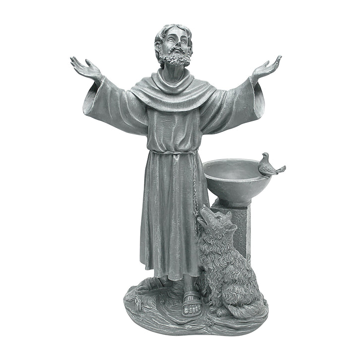 Design Toscano St. Francis Segen Religiöse Gartenstatue mit Vogeltrinkstelle, Polyresin, steingrau,