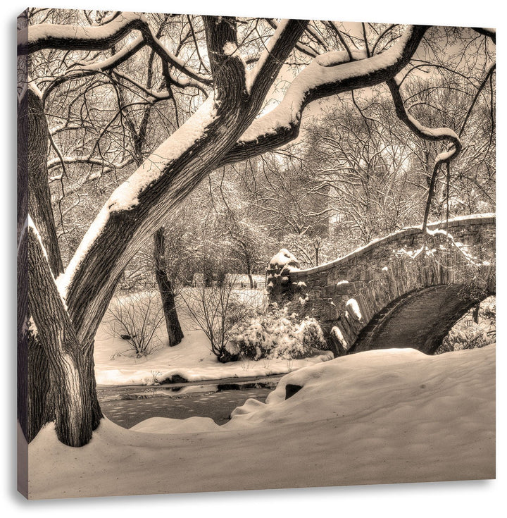 Pixxprint Central Park New York Schwarz/Weiss, Format: 70x70 auf Leinwand, 70x70