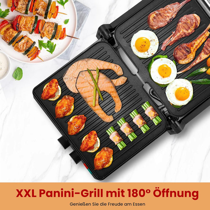 Pukomc Kontaktgrill, 1800W Contact Grill Plattengriller mit Antihaftbeschichtung, 60 Minuten Timer,