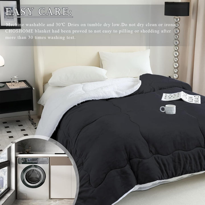 CHOSHOME Kuscheldecke Flauschig 150x200CM Sherpa Decke Warm Flanell Schwarz Kuscheldecke Gross Decke