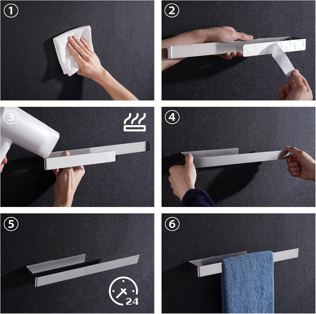 Aikzik Handtuchhalter Ohne Bohren, Handtuchstange zum Kleben für Bad & Küche, Silber (304 Edelstahl