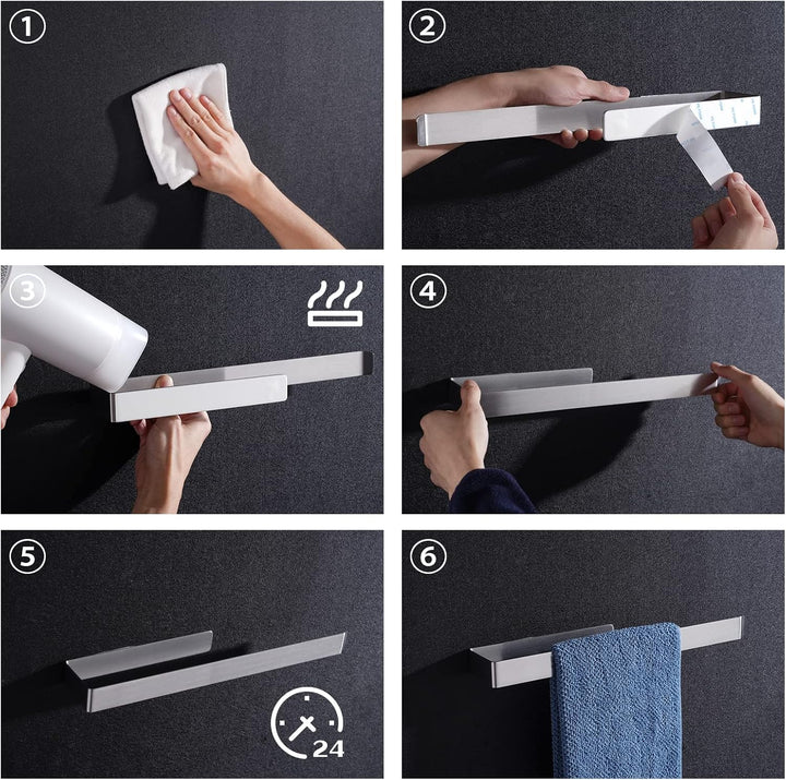 Aikzik Handtuchhalter Ohne Bohren, Handtuchstange zum Kleben für Bad & Küche, Silber (304 Edelstahl