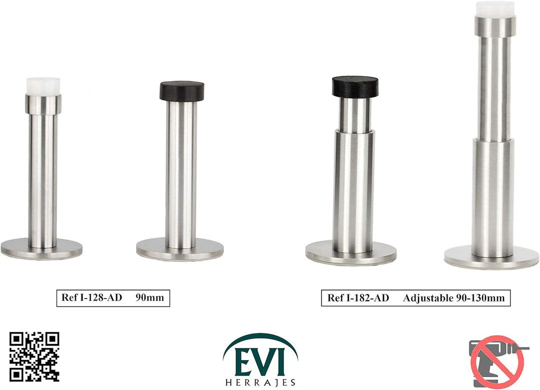 Klebe-Türstopper für Wand | Länge: 90 mm | Edelstahl AISI 304 | Gummi Schwarzer | Stossdämpfer | 040