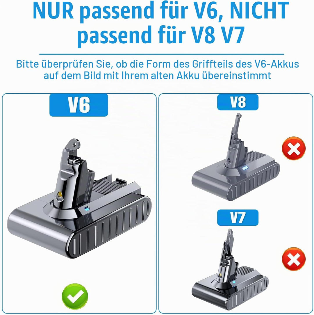 21.6V 8000mAh V6 Ersatzakku für Dyson V6 Akku DC62 DC58 SV03 DC59 DC61 Animal DC72 DC74 SV04 SV05 SV