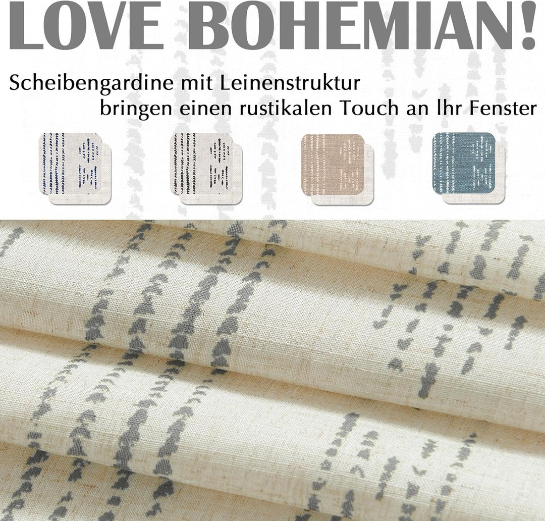 Vangao Scheibengardinen Modern Küche Boho Gestreift Leinenoptik Bistrogardine 2er Set 65Bx60Hcm Geom