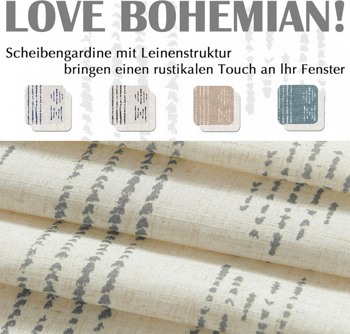 Vangao Scheibengardinen Modern Küche Boho Gestreift Leinenoptik Bistrogardine 2er Set 65Bx60Hcm Geom