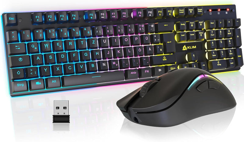 KLIM Thunder Wireless Gaming Keyboard und Maus Combo - New 2023 - Wireless Backlit Tastatur mit lang