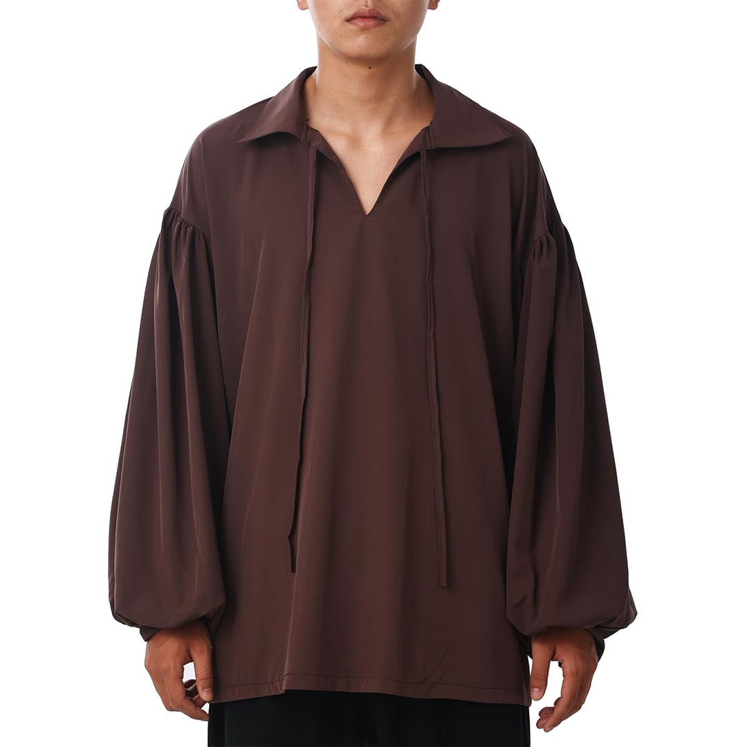 COSDREAMER Herren Piratenhemd Kolonial Shirt Renaissance Dichter Hemd Bluse XXL Kaffee, XXL Kaffee