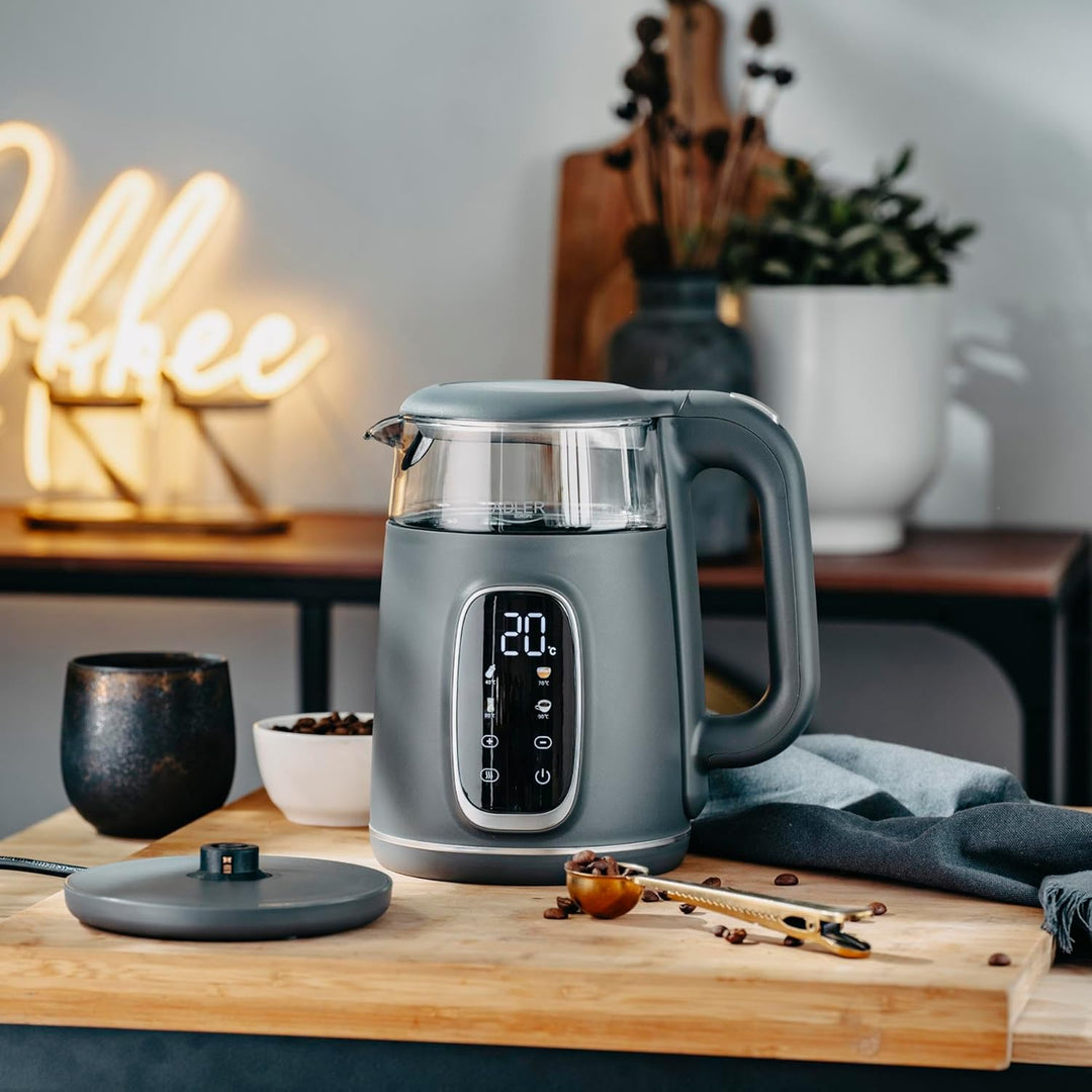 Adler Wasserkocher mit Temperatureinstellung 2200W – Wasser Kocher 1,7L mit LED-Display und Touchpan