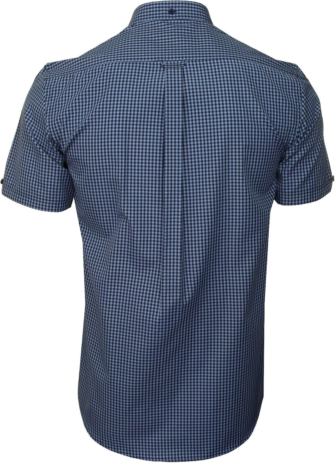 Xact Herren Kurzarmhemd mit Gingham-Karo, Button-Down-Kragen, Normale Passform L Denimblau / Marineb