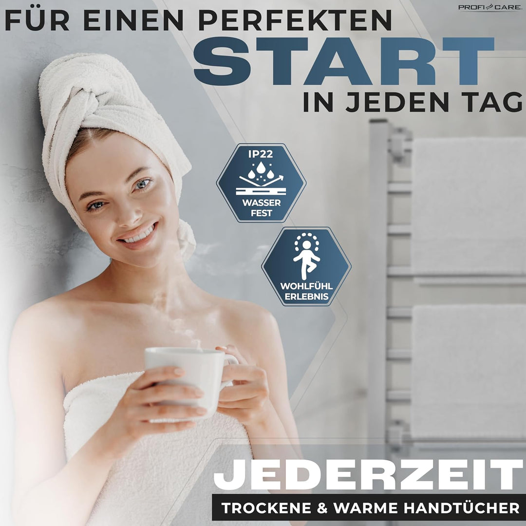 ProfiCare® Handtuchhalter ohne Bohren | Handtuchtrockner elektrisch für Bad | 1,5m Kabel | inkl. Sta
