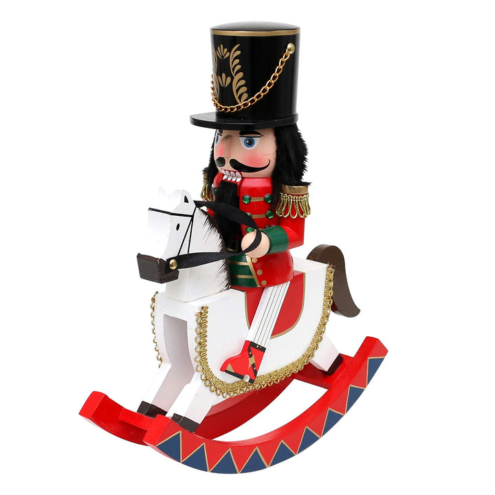 Dekohelden24 Holz Nussknacker Soldat auf Schaukelpferd in rot/weiss, 30 cm, Soldat