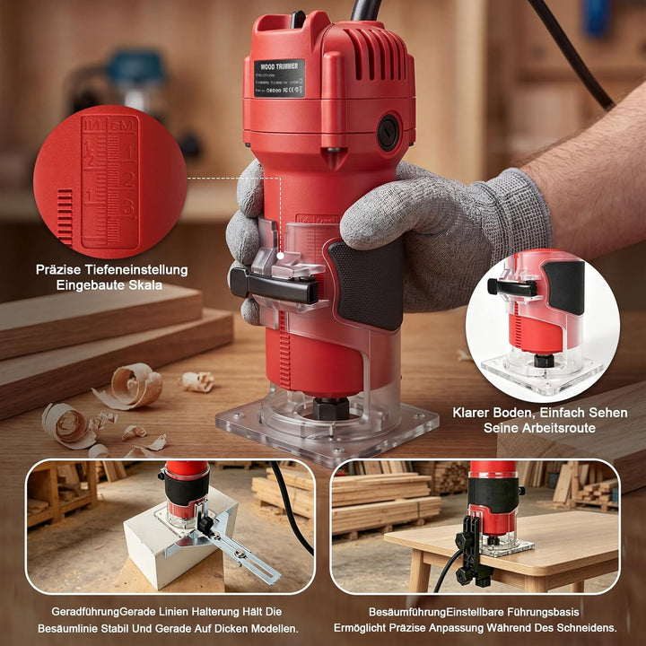 YEARTOP Kantenfräse Holz 800W, Oberfräse Set mit 6tlg. Fräsern in Holzbox, 31000 U/min Einhandfräse