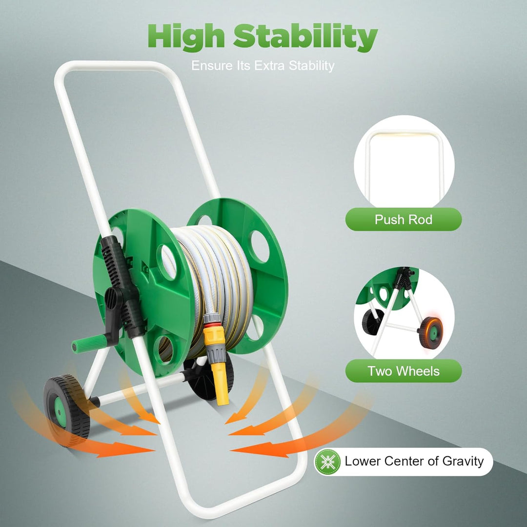 Profi Schlauchwagen Kit, 50m Gartenschlauch Schlauchtrommel 1/2"Schlauchaufroller, Grün 27 × 38,5 ×