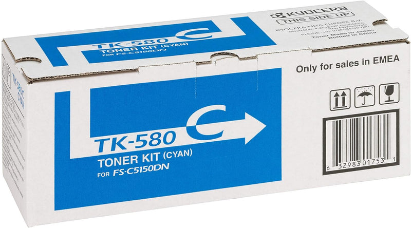 Kyocera TK-580C Toner Cyan, Original Tonerkartusche 1T02KTCNL0. Kompatibel für FS-C5150DN, Ecosys P6