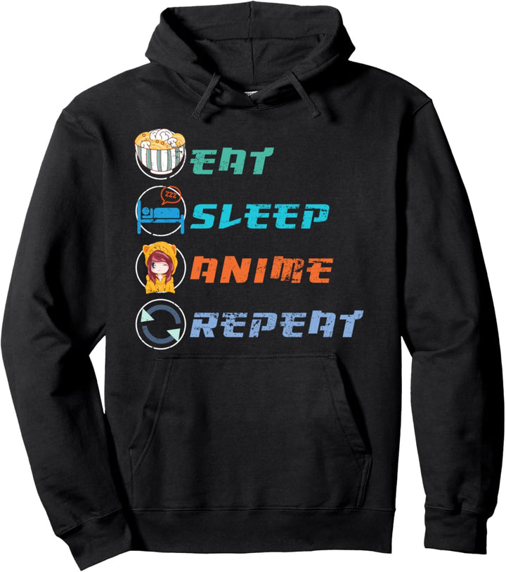 Essen Schlafen Anime Wiederholen Japan Ramen Otaku Anime Pullover Hoodie