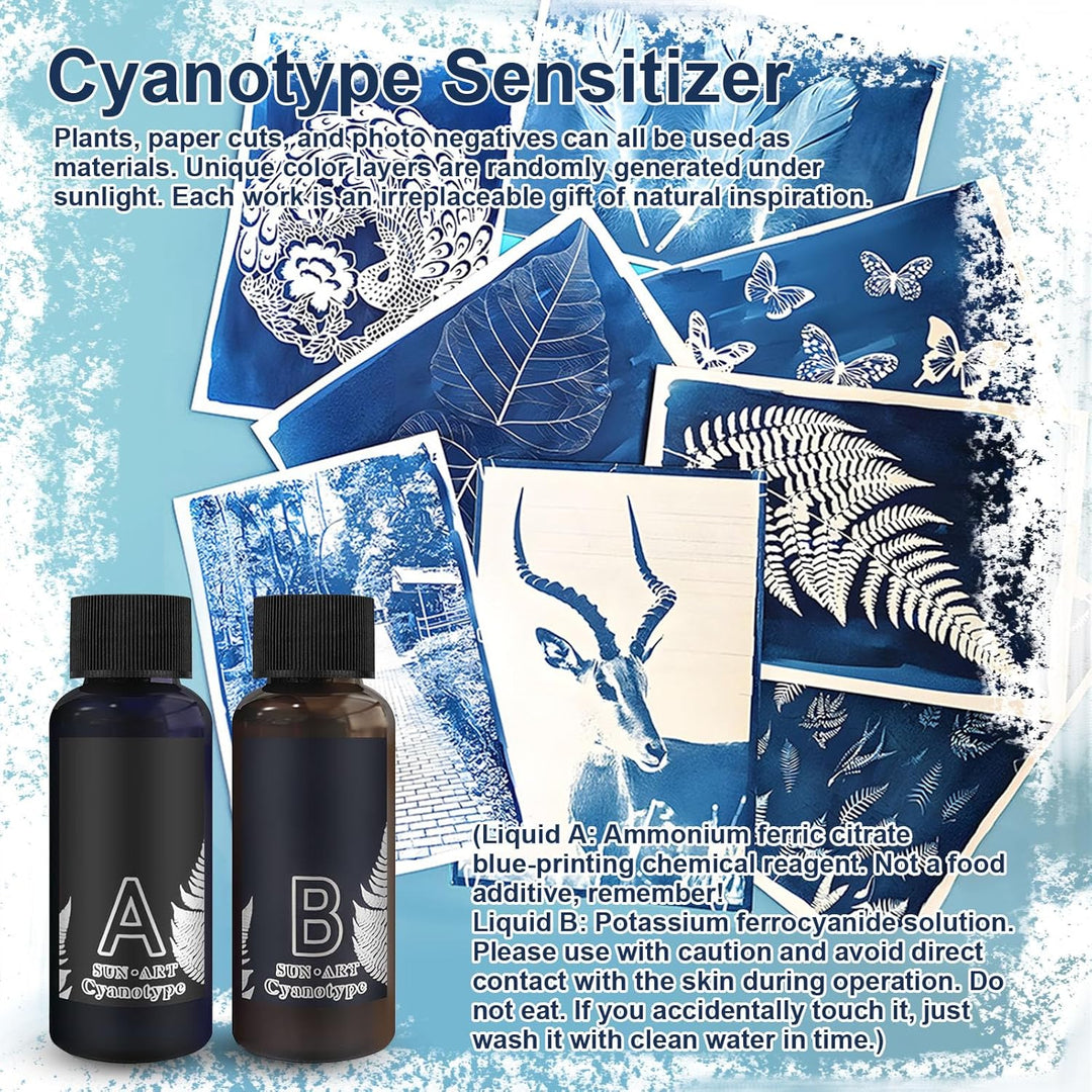 Cyanotypie, Cyanotype Sensitizer Set, Cyanotype Kit, Kommt mit Federn, Pflanzen und Anderen Material