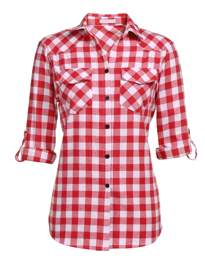 UNibelle Damen Karierte Hemd Langarm Trachtenbluse Oktoberfest Bluse Karo Hemdjacke Baumwolle Hemdbl