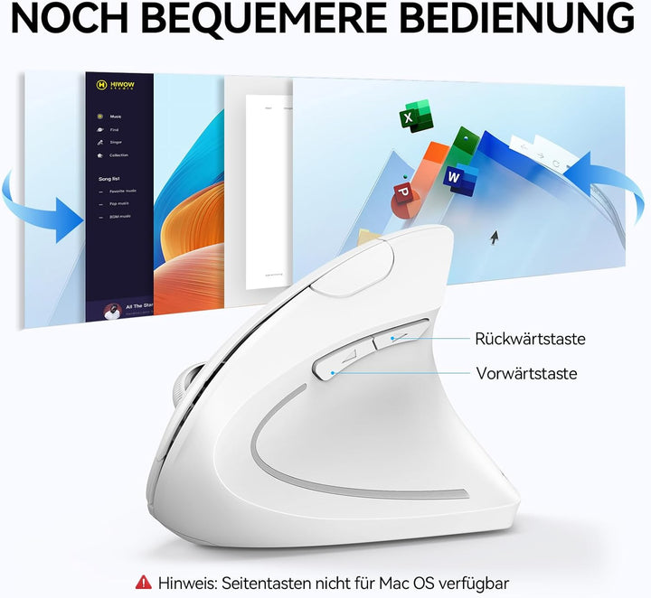TECKNET Ergonomische Kabellose Bluetooth Maus - Vertikale Wireless Mouse mit 3 Gerät (BT+BT+USB), Op