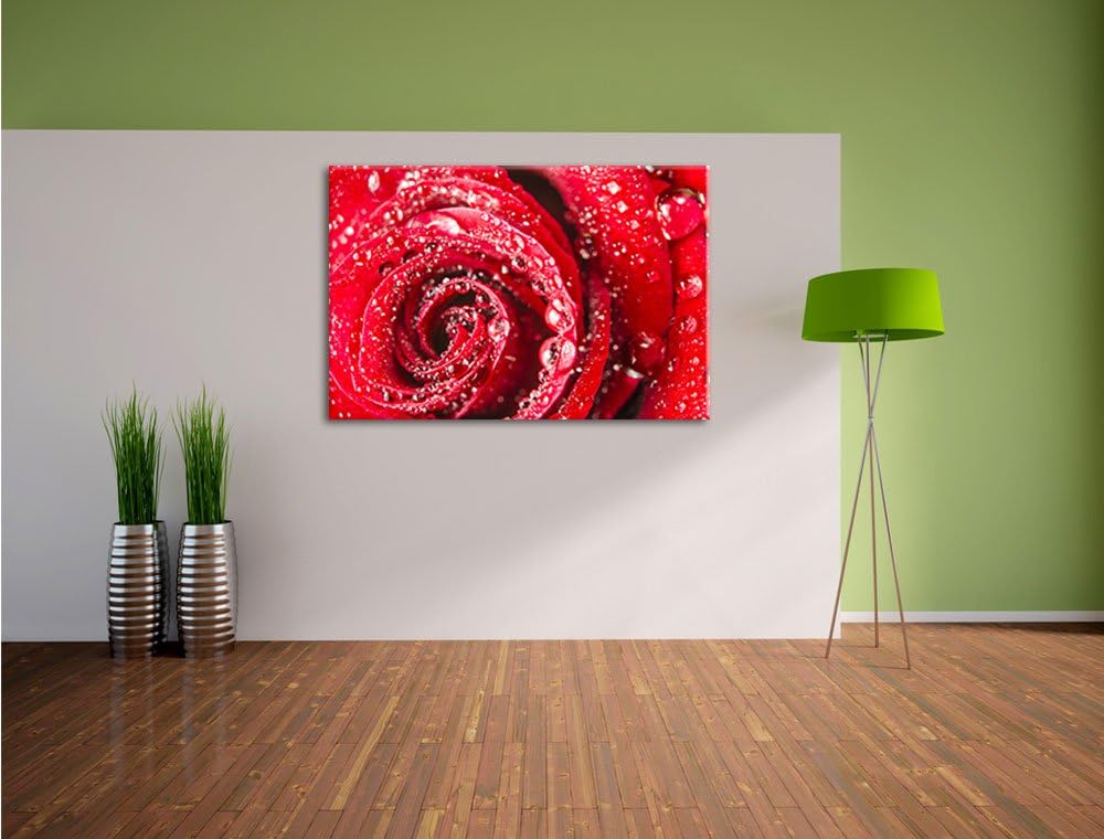 Pixxprint Rose mit Wassertropfen als Leinwandbild/Grösse: 100x70 cm/Wandbild/Kunstdruck/fertig bespa