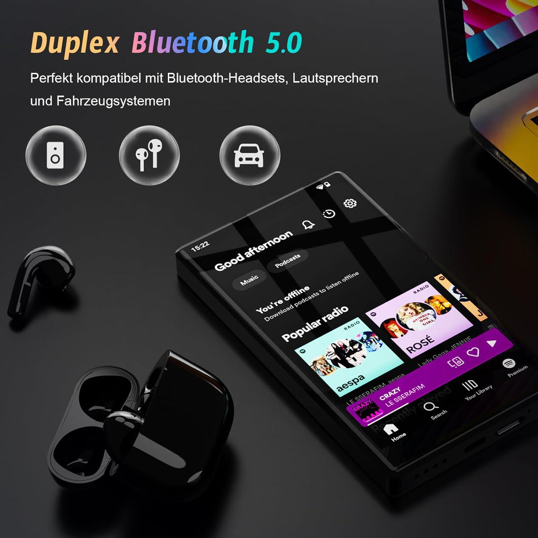 5 Zoll MP3 Player mit Android 13 OS, 32 GB MP3 Player mit Bluetooth und WiFi, 1080P HD MP4 Player, M