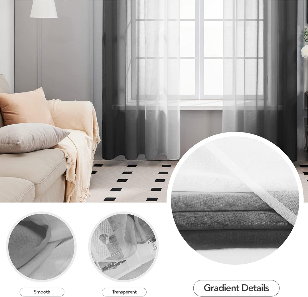 Deconovo Transparent Vorhang Voile Gardinen Voile mit Ösen, 260x140 cm(HöhexBreite), Schwarz, 2er Se