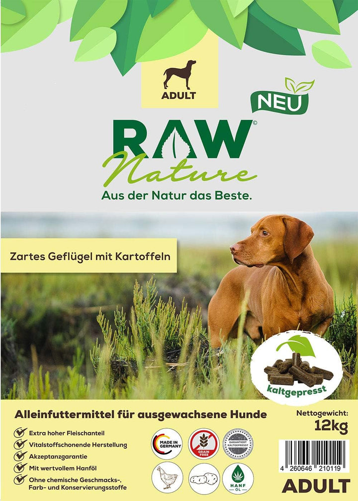 RAW Nature Trockenfutter Adult | Natürlich Kaltgepresst | Getreidefreies Hundefutter | Vollwertkost