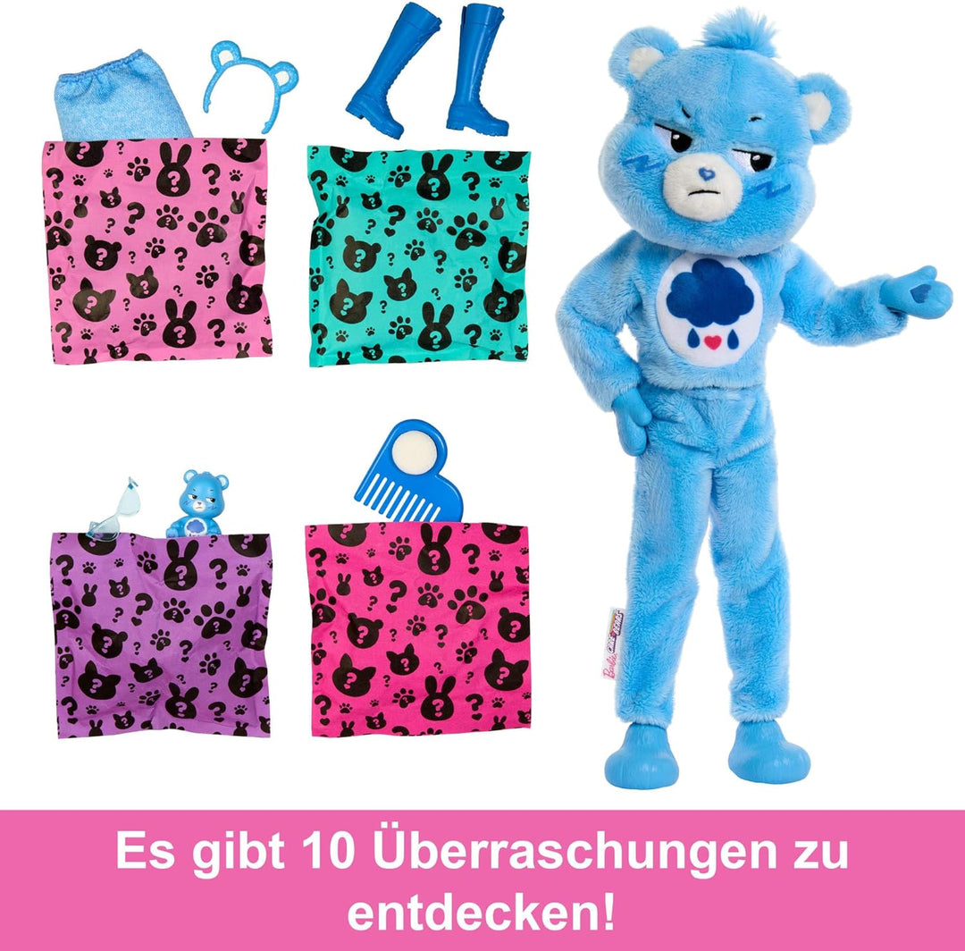 Barbie Cutie Reveal Barbie-Puppe mit Accessoires, Glücksbärchis-Reihe, Modepuppe mit plüschigem Brum