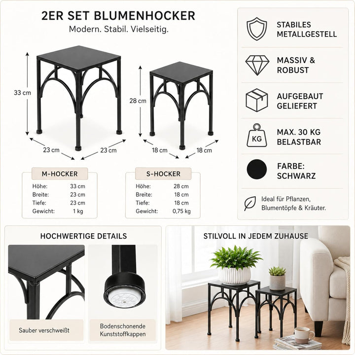 DanDiBo Blumenhocker Metall Schwarz Eckig Blumenständer Beistelltisch 96449 2er Set Pflanzenständer