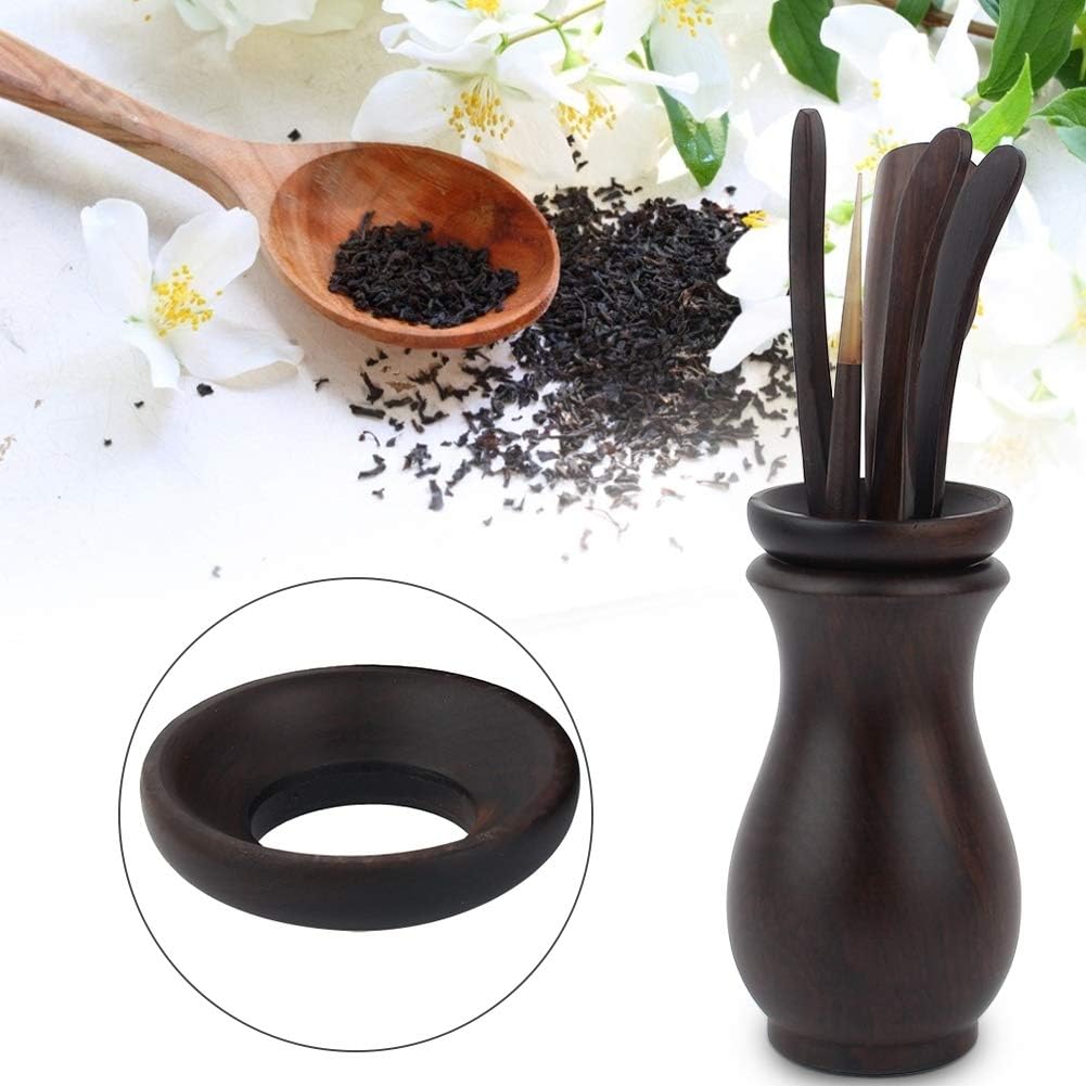 Teezeremonie-Set, 6-teilig, Teebesteck aus Bambus, Teeschaufel aus Ebenholz, Clip, Nadel, Eimer, Aus