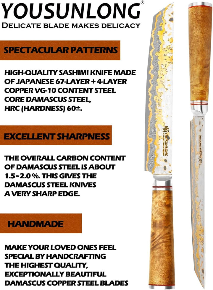 YOUSUNLONG Sashimi-Schneidemesser - 215mm Sujihiki Yanagiba Messer - Superscharfer Schnitt - Japanis