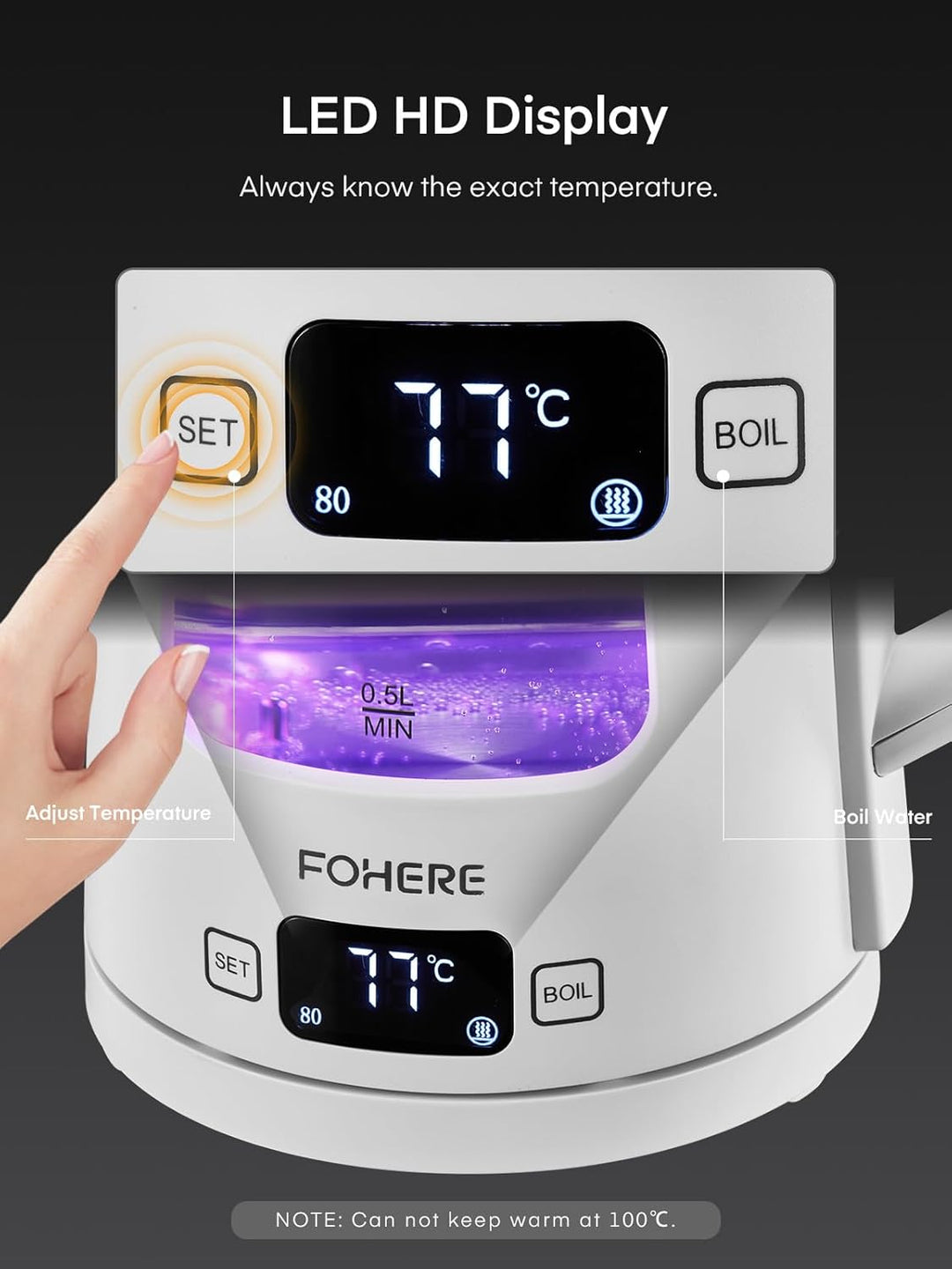 Elektrischer Wasserkocher mit Temperatureinstellung,1.7L Glas Wasserkocher mit Warmhaltefunktion, 22