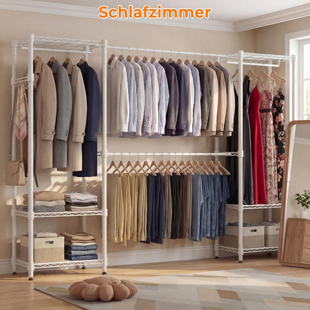 Himimi Kleiderständer Stabil, Offener Kleiderschrank System mit 4 Kleiderstangen & 6 Höhenverstellba