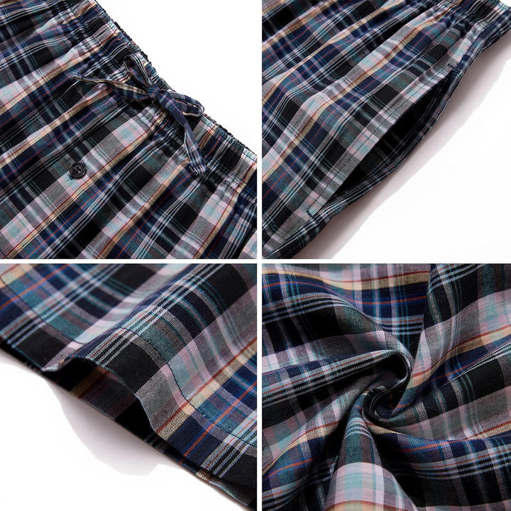 Jveyvth Herren 100% Baumwolle Pyjamahose, Gewebte kariert Schlafhose Loungewear Pyjama Hose mit Tasc