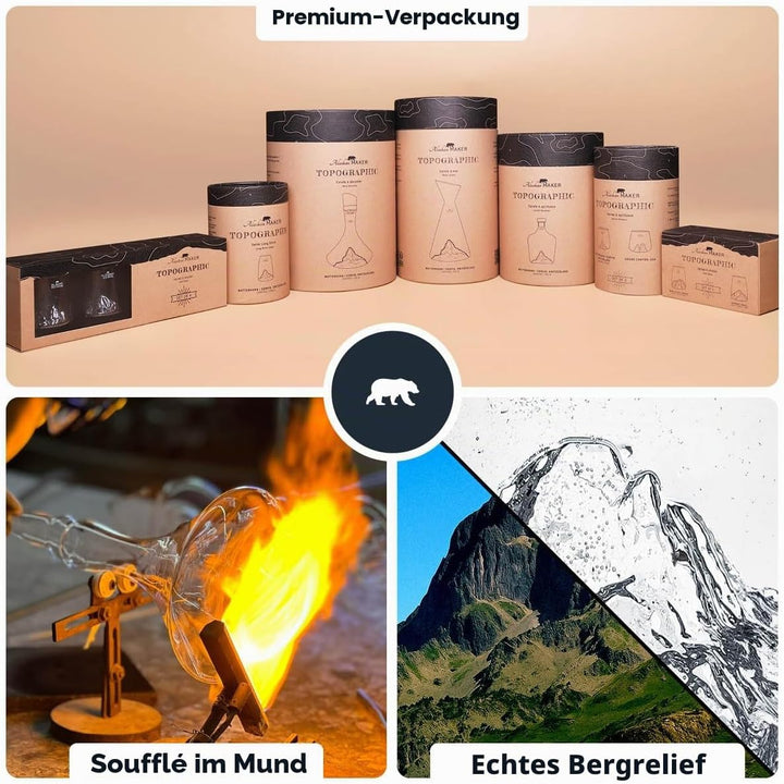 Weindekanter, 1,8 l, hochwertiges Kristallglas, mundgeblasen, mit geprägten Bergen, 3-in-1-Verschlus