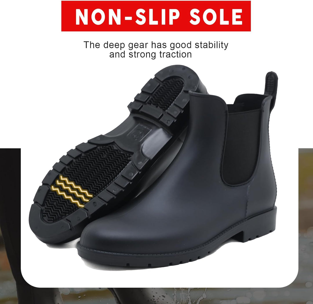Acfoda Unisex-Erwachsene Gummistiefel Wasserdicht mit Blockabsatz, Gr.35-43 42 EU Schwarz, 42 EU Sch