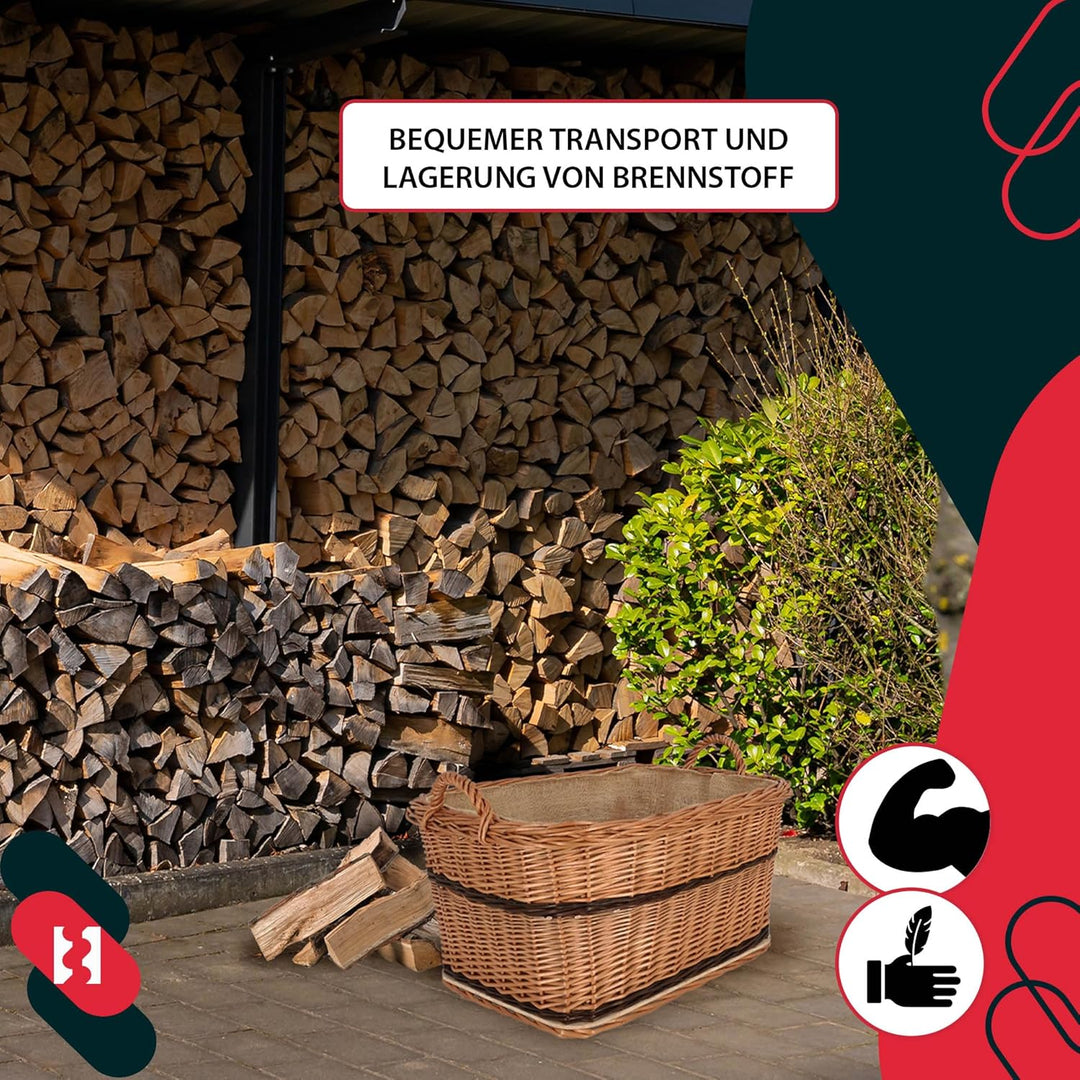 KOTARBAU® Weidenkorb für Brennholz - Holzkorb für Kaminholz - Erntekorb - 55x45 cm - Kaminholzkorb m